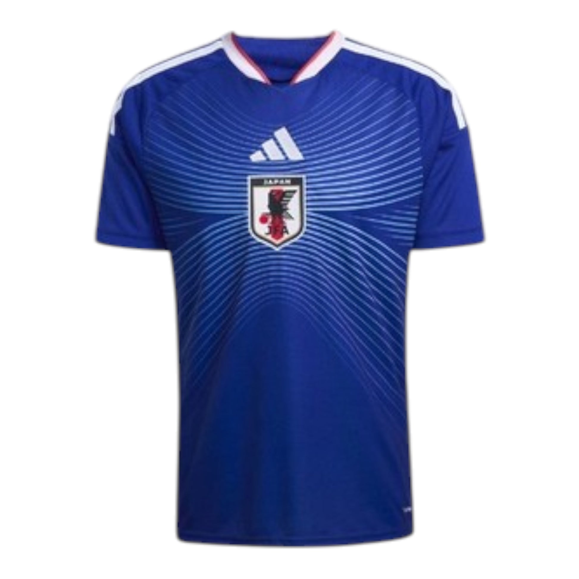 GOATkitz blue 2026 Japan kids home soccer jersey with white stripes and crest, customizable name and number.