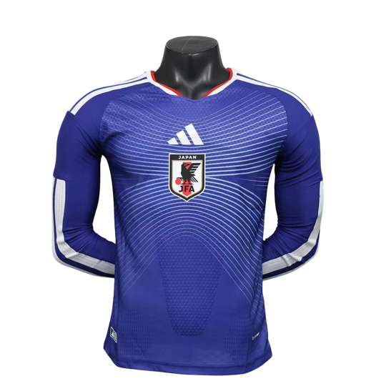 GOATkitz Japan 2026 long sleeve player version home jersey in blue with white accents and crest. Customizable.