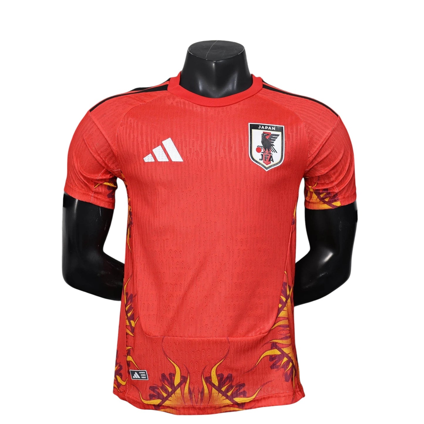 GOATkitz Japan 2026 red goalkeeper player version jersey with customizable name and number. Features Adidas logo and Japan crest.