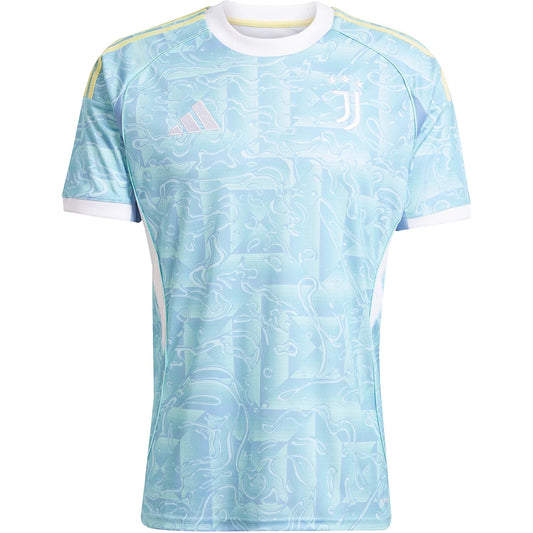 GOATkitz Juventus 2025-26 adult away jersey in light blue with a unique abstract pattern and white trim.