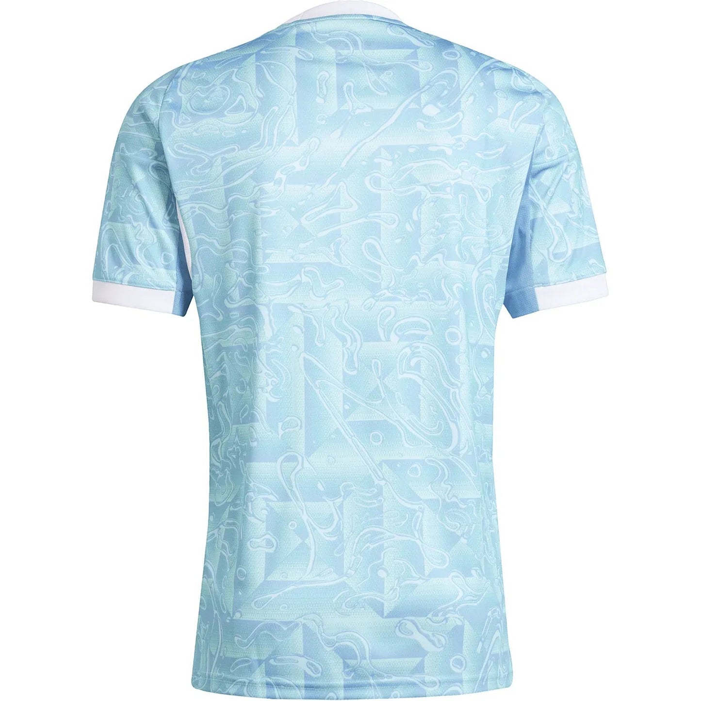 GOATkitz Juventus 2025-26 away jersey in light blue with abstract pattern and white trim. Customizable fan version.