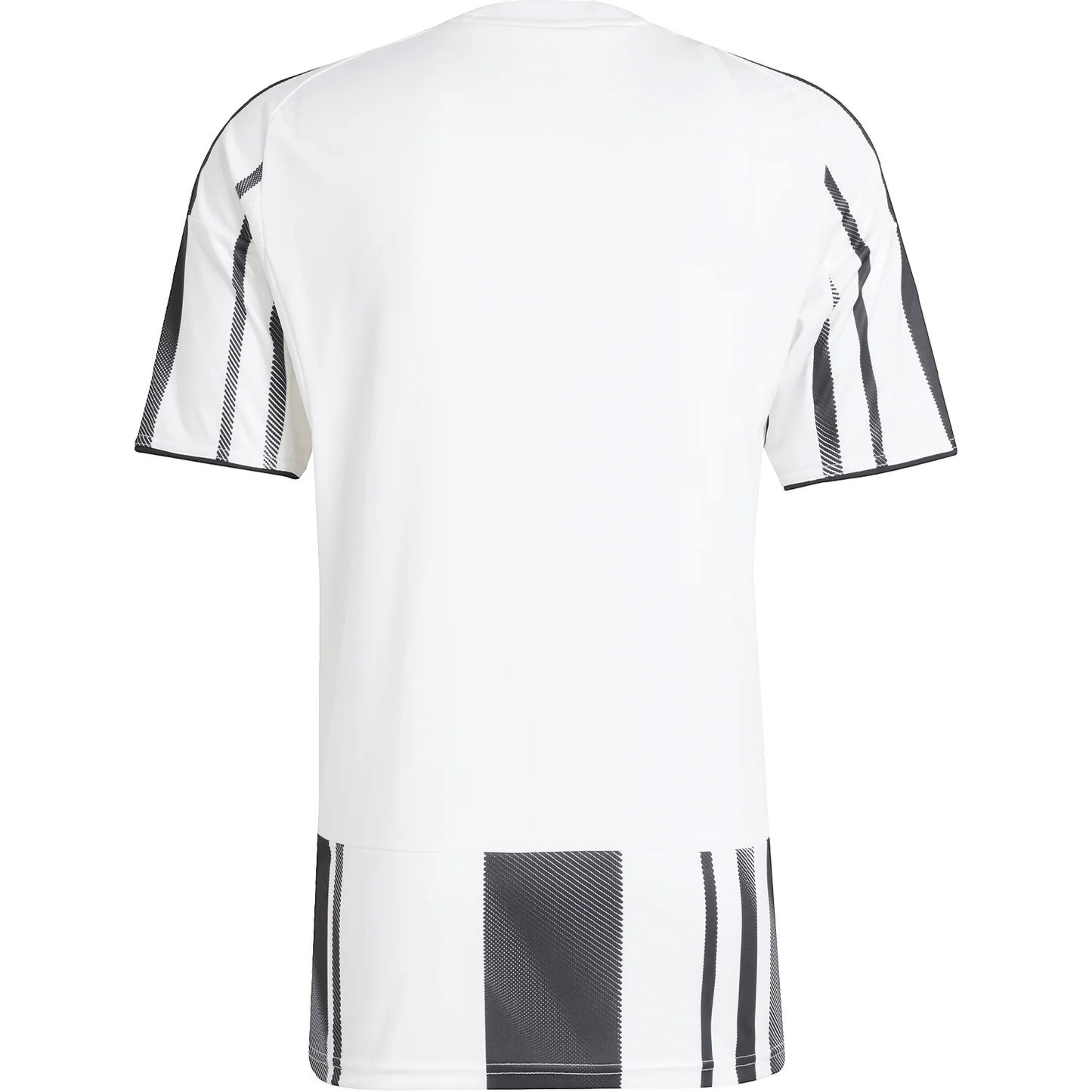 GOATkitz Juventus 2025-26 kids home jersey, white with black pinstripe details on sleeves and hem.