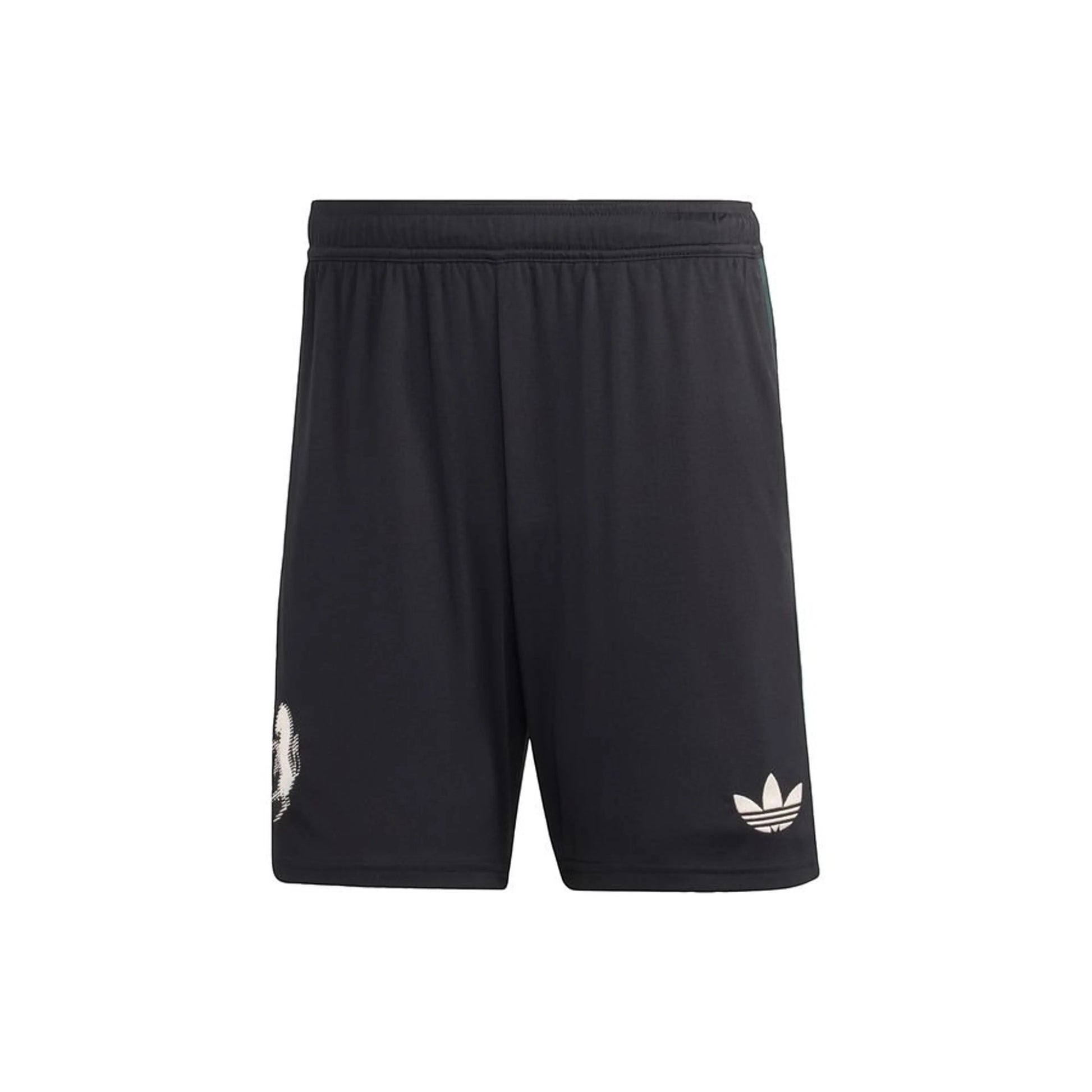GOATkitz Juventus 2025-26 kids black football shorts with Adidas logo and Juventus crest detail.