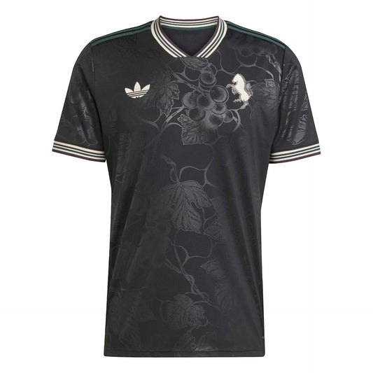 GOATkitz Juventus 2025-26 kids third jersey with grape vine pattern and striped cuffs. Black.