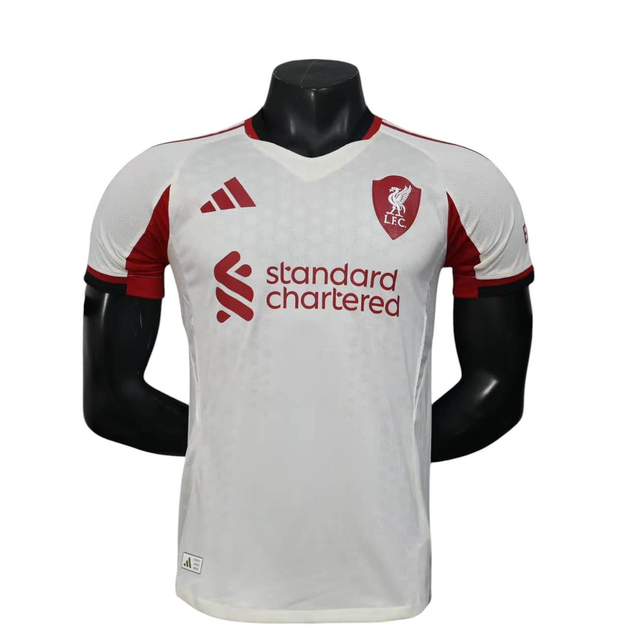 GOATkitz Liverpool 2025-26 adult player version away jersey in white with red accents and crest. Customizable.