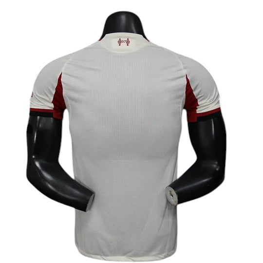GOATkitz Liverpool 2025-26 Adult Player Version Away Jersey, white with red accents, customizable name and number.