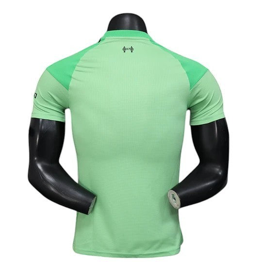 GOATkitz Liverpool 2025-26 Player Version Goalkeeper Jersey in light green with darker green accents on shoulders. Customizable.