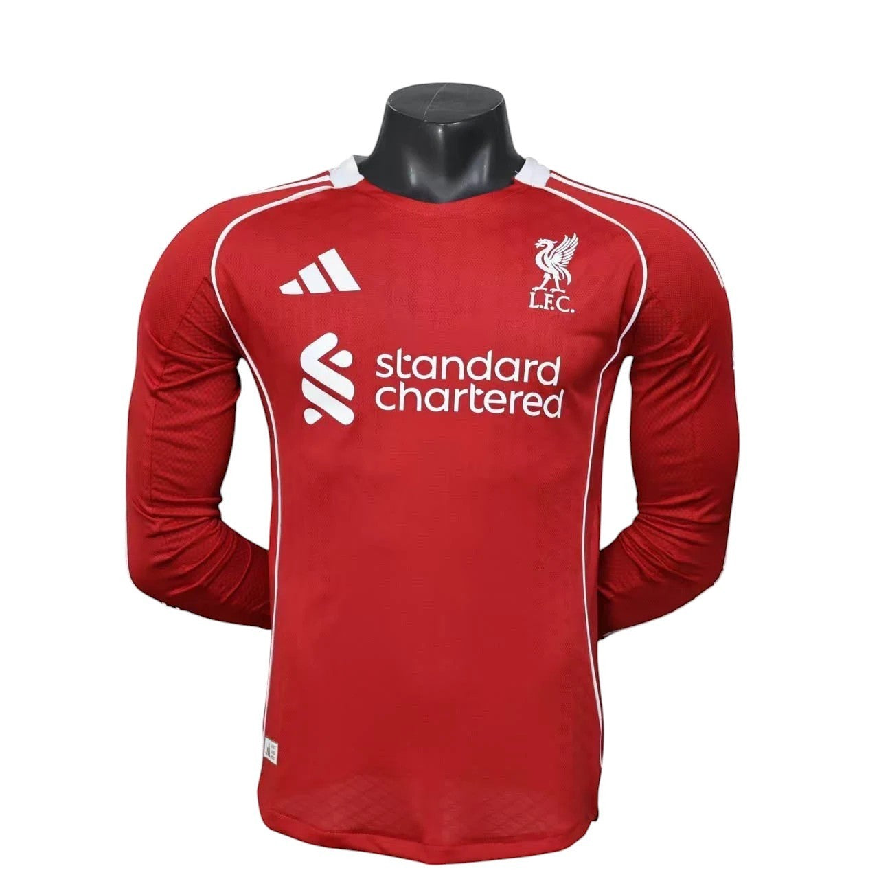 GOATkitz Liverpool 2025-26 red long sleeve player version football jersey with white accents and crest.