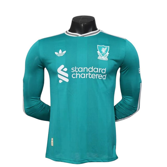GOATkitz Liverpool 2025-26 adult player version third long sleeve jersey in teal with white accents and crest.