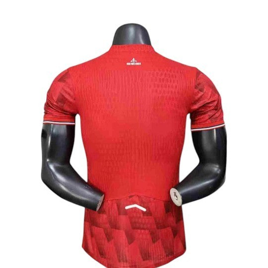 GOATkitz LOSC Lille 2025-26 player version red football jersey with customizable name and number. Features a subtle textured pattern and white trim on sleeves.