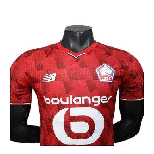 GOATkitz red LOSC Lille 2025-26 player version home jersey with white accents and customisable badges.