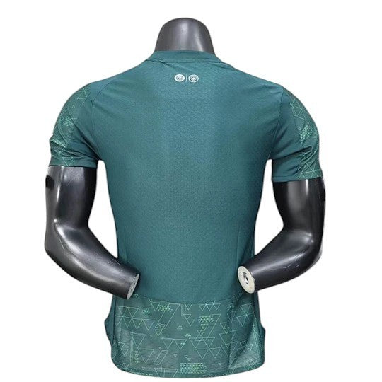 GOATkitz Manchester City 2025-26 adult player version fourth jersey in dark green with geometric pattern on sleeves and hem.