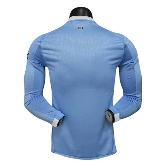 GOATkitz Manchester City 2025-26 light blue long sleeve player version football jersey with white cuffs.