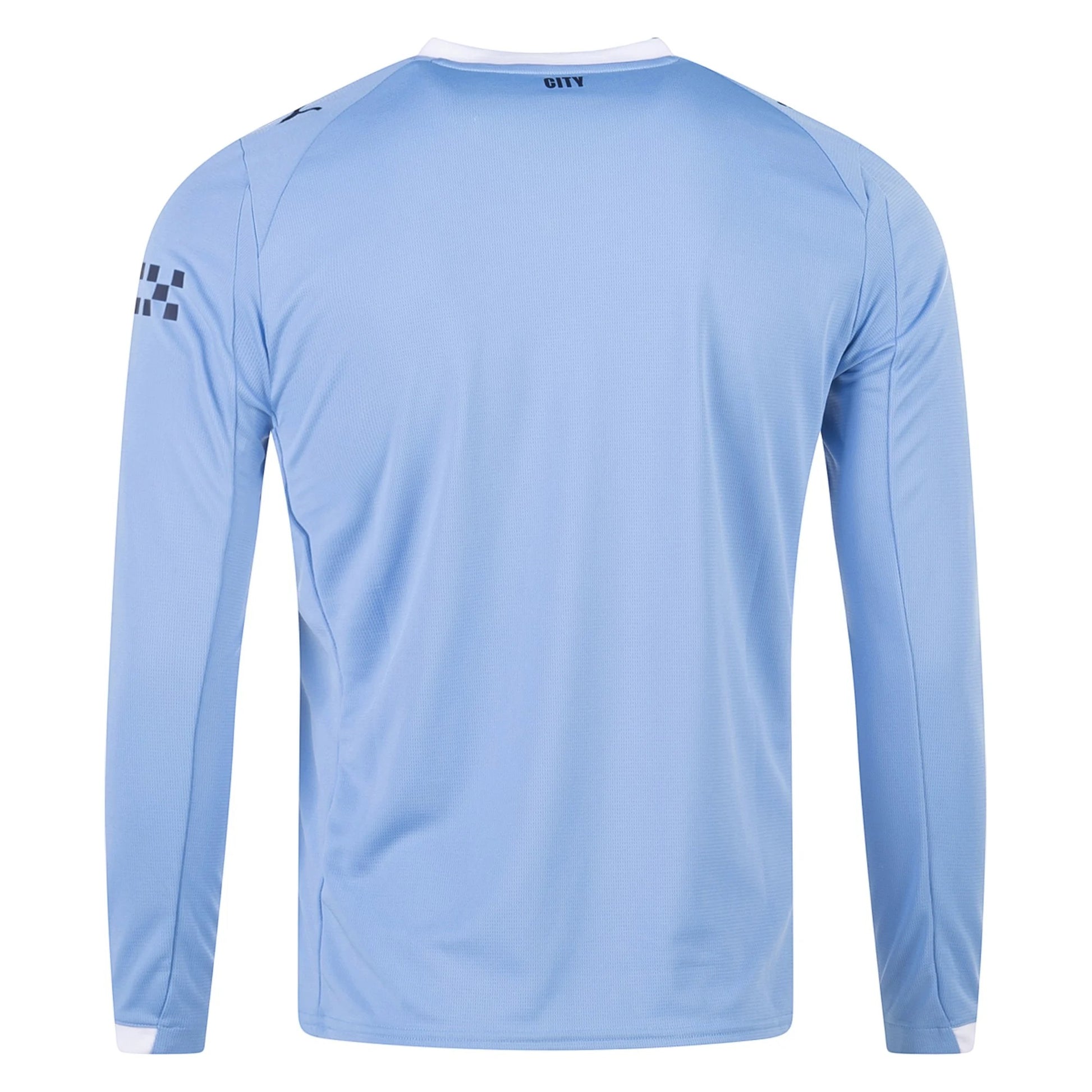GOATkitz Manchester City 2025-26 adult home long sleeve jersey in light blue with white collar and cuff details.