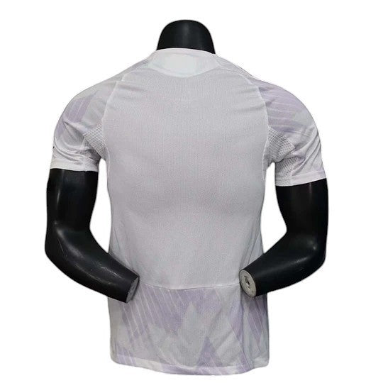 GOATkitz Manchester United 2025-26 white player version away jersey with purple accents. Customizable.