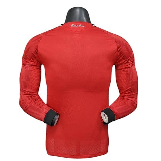 GOATkitz Manchester United 2025-26 red long sleeve player version jersey with customizable name and number.