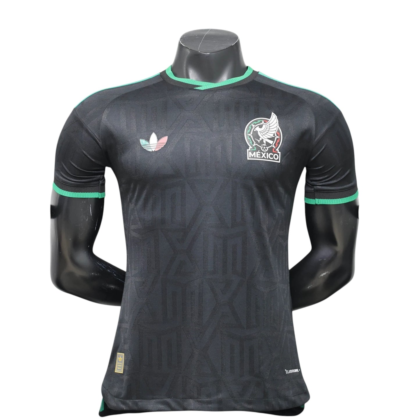GOATkitz Mexico 2026 black player version soccer jersey with green trim and Mexico crest. Customizable.