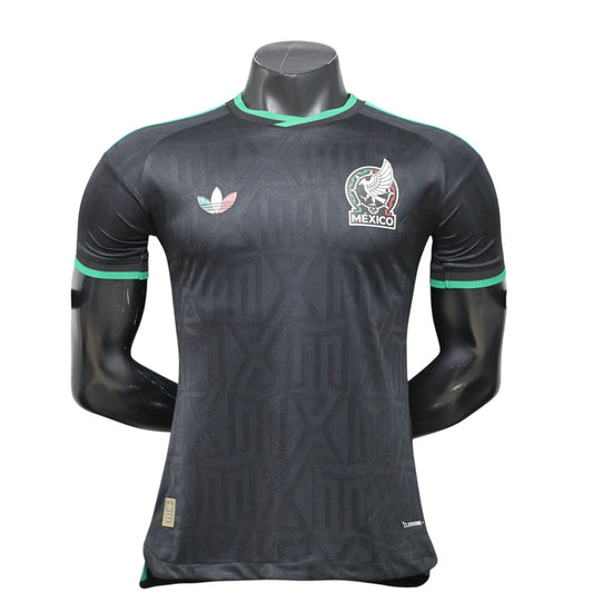GOATkitz Mexico 2026 black player version soccer jersey with green trim and Mexico crest. Customizable.