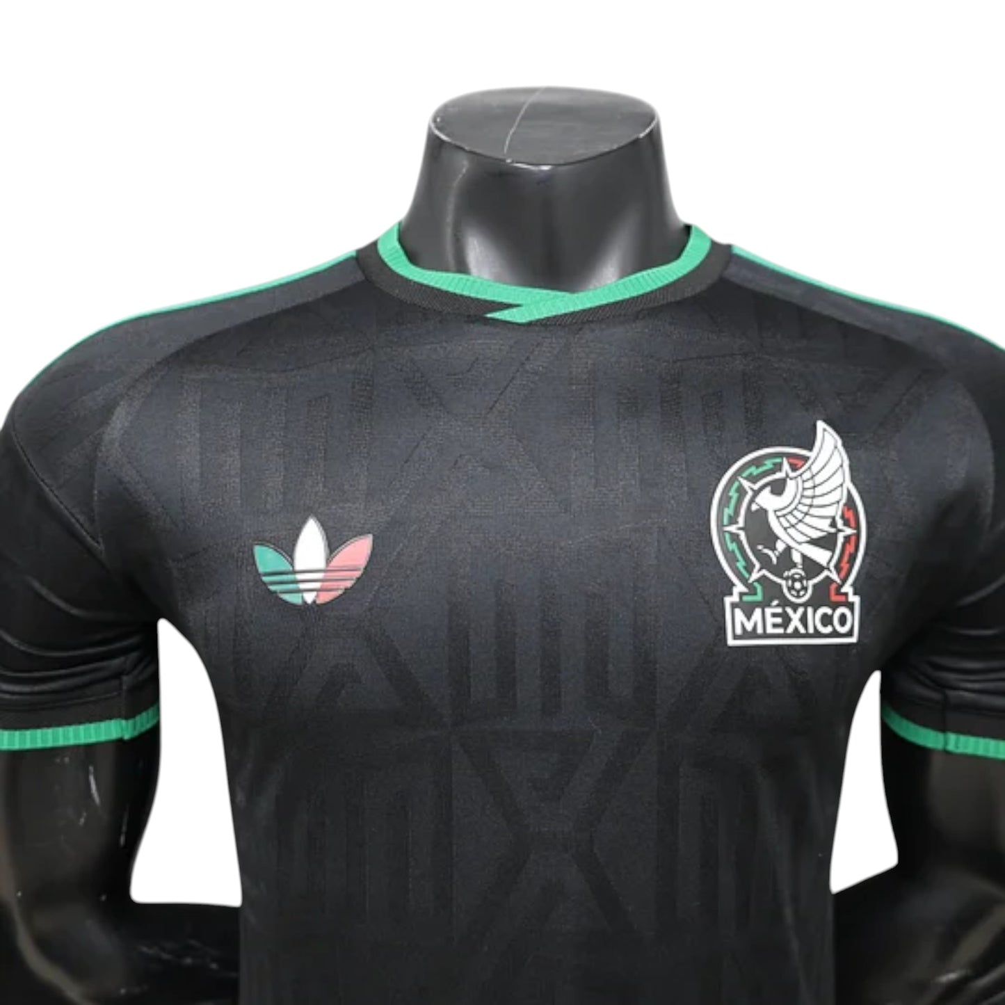 GOATkitz Mexico 2026 black player version soccer jersey with green trim and embroidered crest. Customizable.