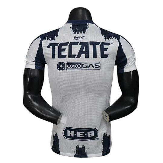 GOATkitz Monterrey 2025-26 player version home jersey, white with navy blue accents and graphics. Customizable.