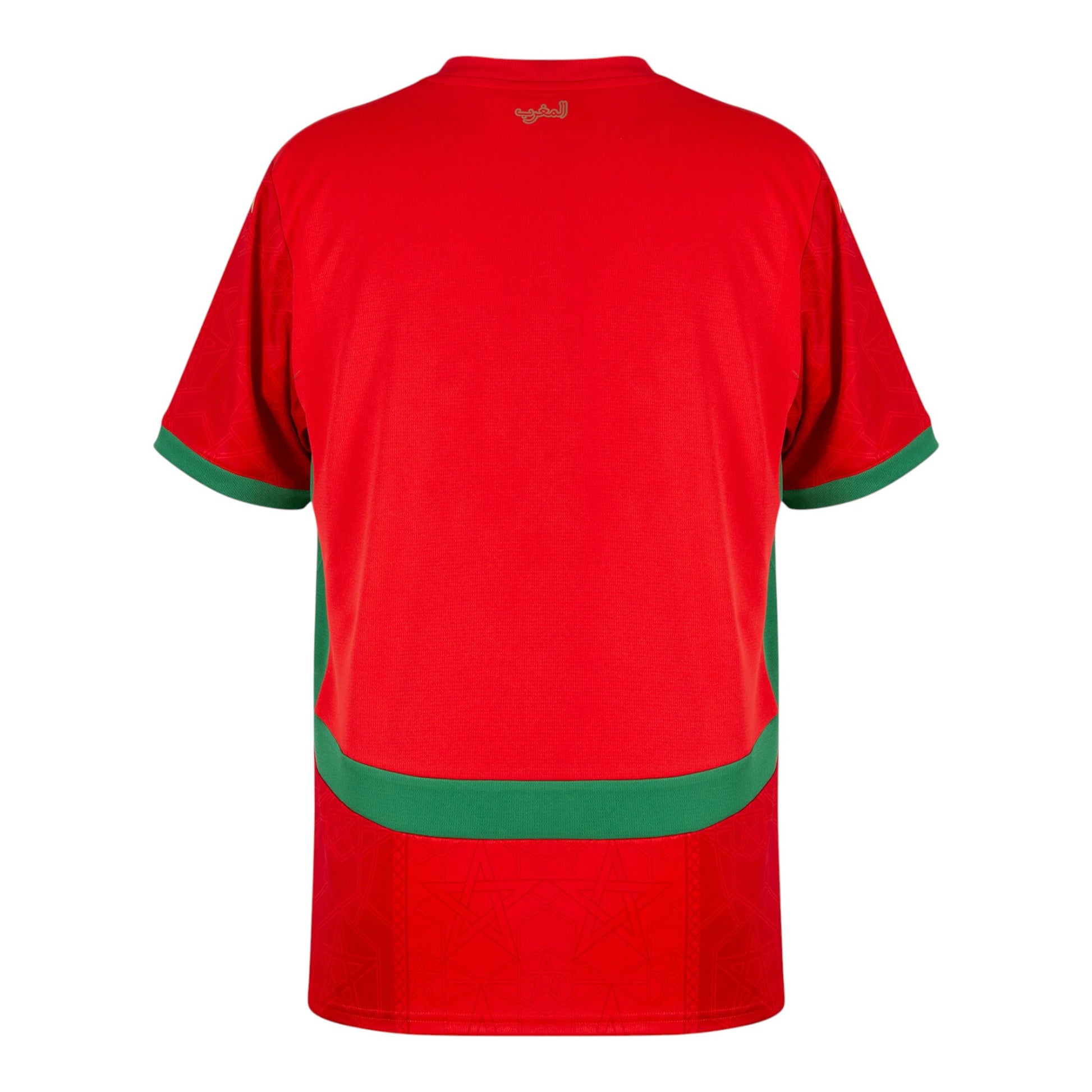 GOATkitz Morocco 2026 Adult Home Jersey, red with green trim and subtle star pattern. Customizable fan version.