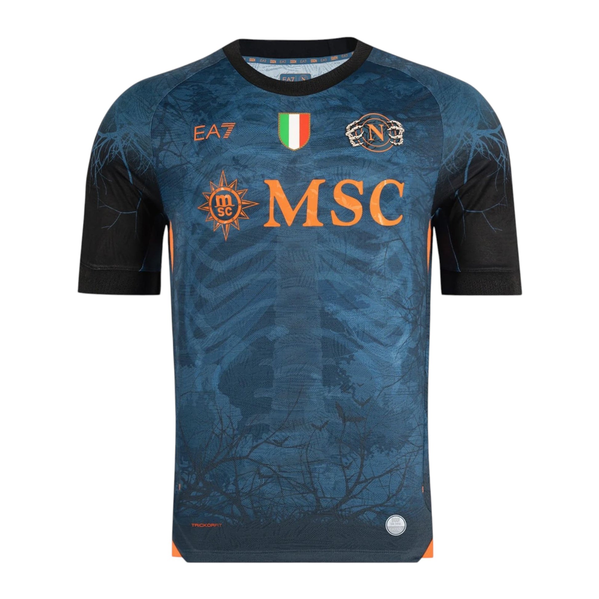 GOATkitz Napoli 2025-26 Halloween dark blue special edition jersey with customisable name and number. Features a spooky forest graphic.