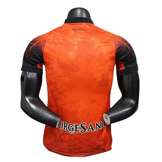 GOATkitz Napoli 2025-26 Halloween Orange Player Version Jersey with black sleeves and customisable name/number.