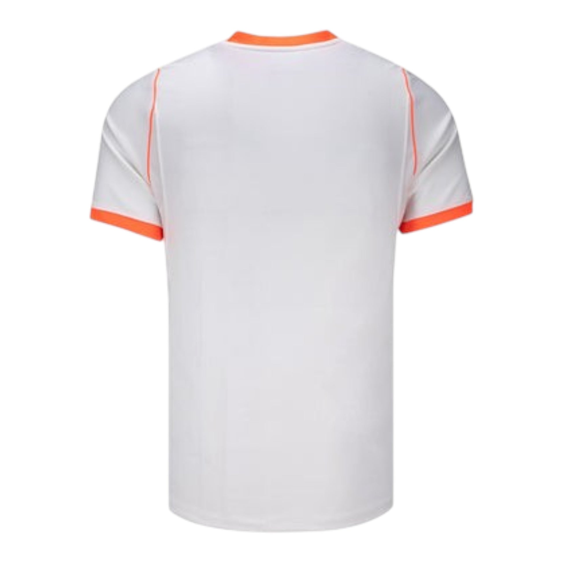 GOATkitz Netherlands 2026 adult away jersey, white with orange trim on collar and sleeves, fan version, customizable.