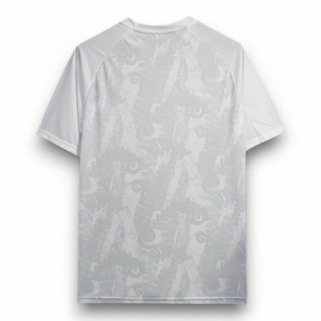 GOATkitz New Zealand 2026 training jersey, white with grey abstract pattern, short sleeves, crew neck, fan version.