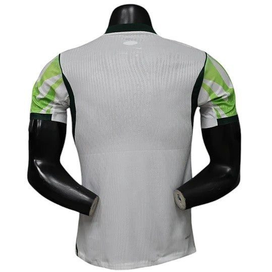 GOATkitz Nigeria 2026 Player Version Away Jersey, white with green accents on sleeves and collar, textured fabric.