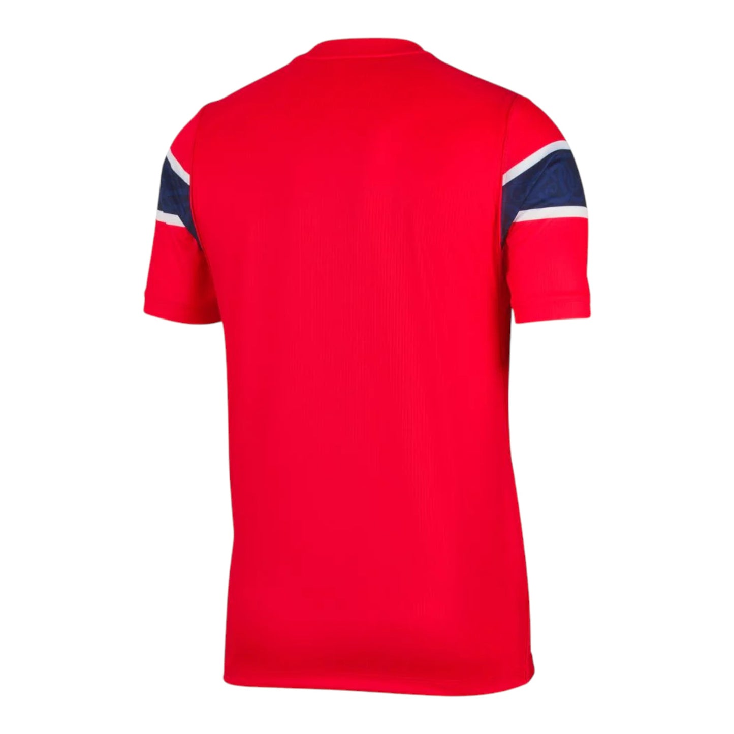 GOATkitz Norway 2026 Adult Home Jersey, red with blue and white striped sleeves. Customizable fan version.