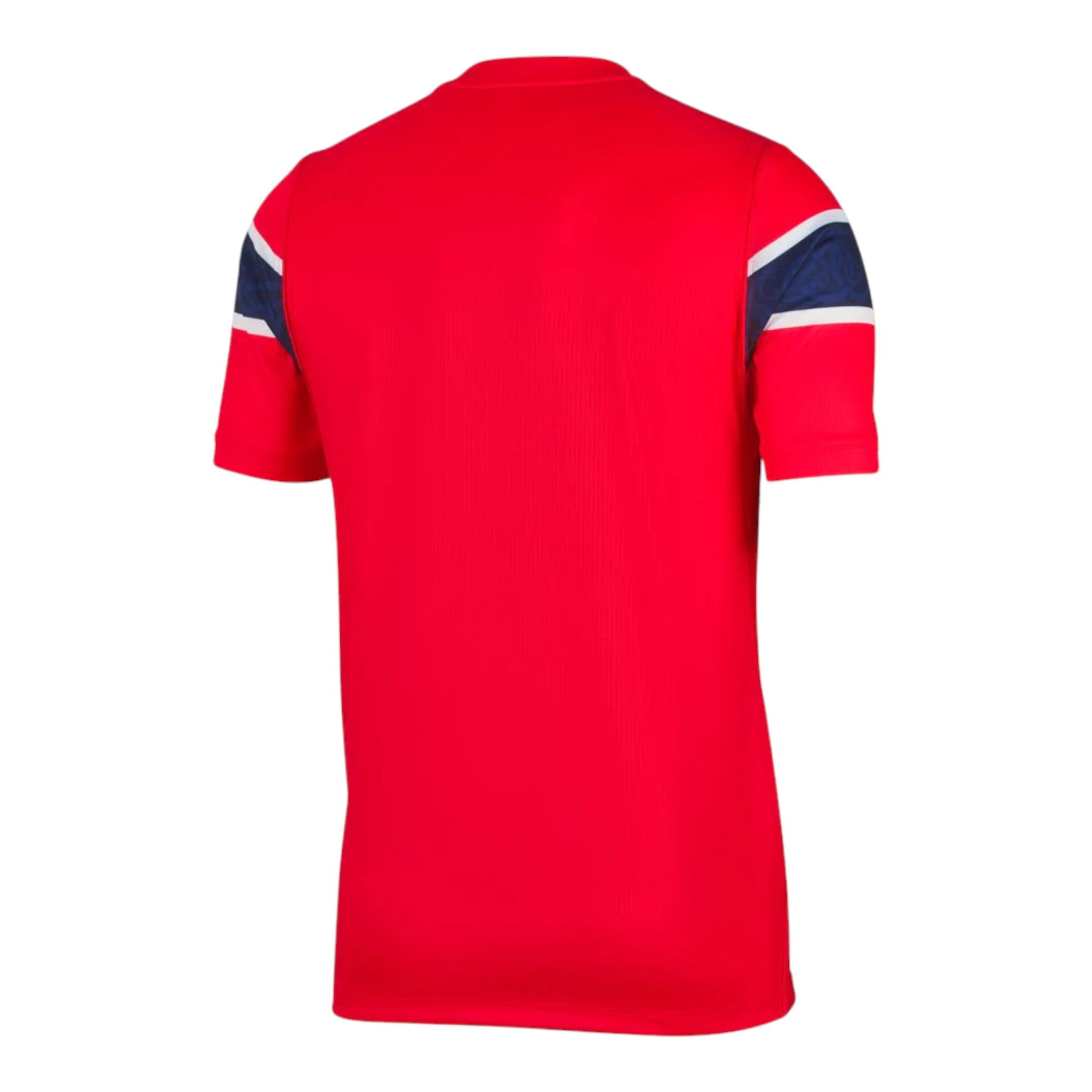 GOATkitz Norway 2026 Adult Home Jersey, red with blue and white striped sleeves. Customizable fan version.
