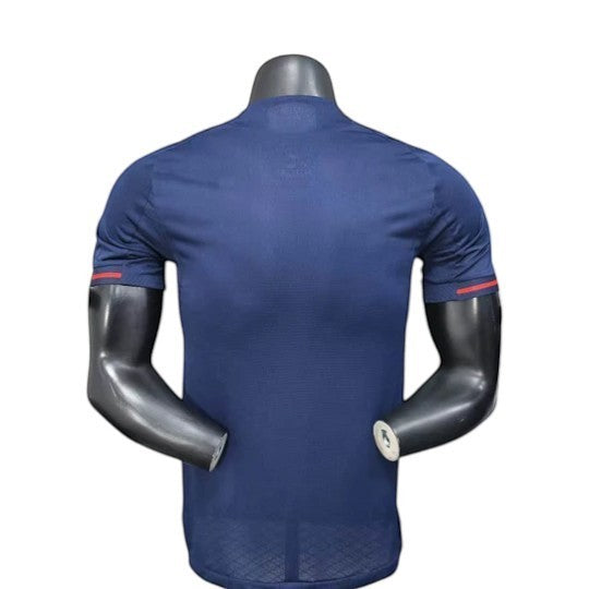 GOATkitz Olympique Lyonnais 2025-26 player version away jersey, dark blue with red trim on sleeves, customizable.