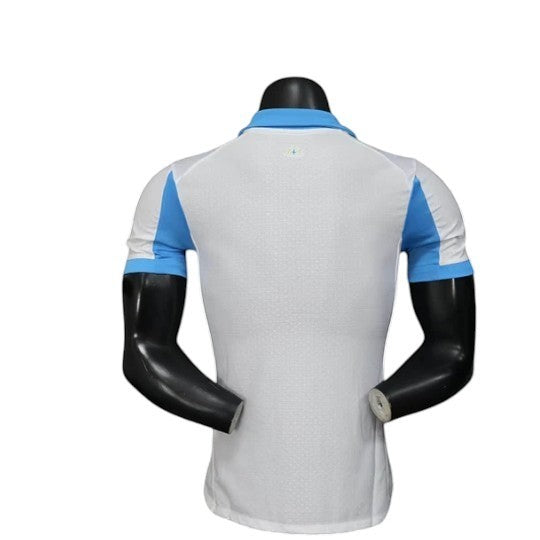 GOATkitz Olympique de Marseille 2025-26 Player Version Home Jersey, white with light blue accents, customizable name and number.