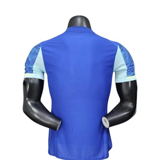 GOATkitz Olympique de Marseille 2025-26 player version third jersey in blue with light blue and patterned sleeves.