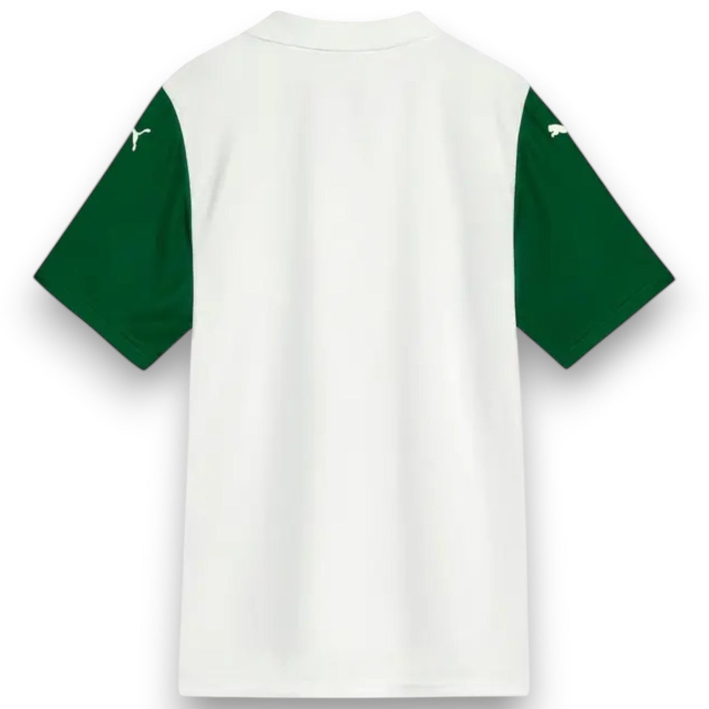 GOATkitz Palmeiras 2025-26 adult away jersey, white with green sleeves and white Puma logos.