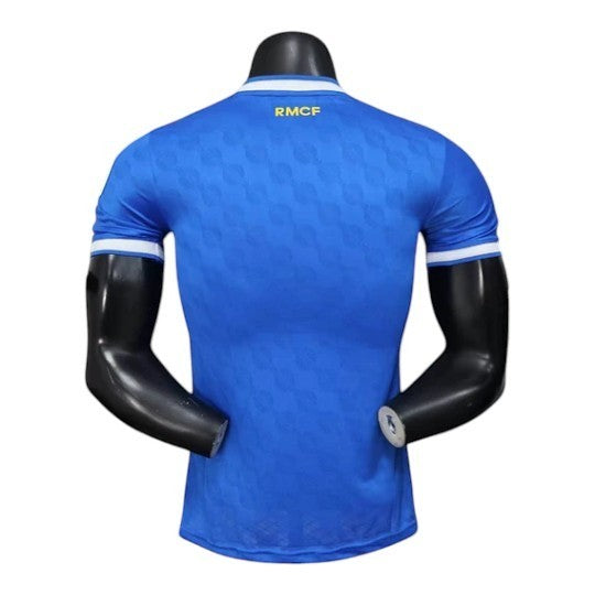 GOATkitz Real Madrid 2025-26 blue player version third jersey with white trim on sleeves and collar. Customizable.