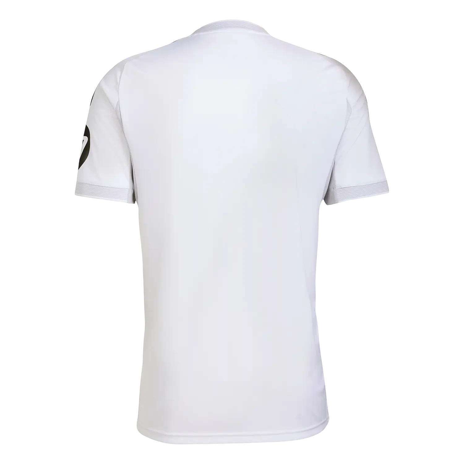 GOATkitz Real Madrid 2025-26 kids home jersey back view, white with black sleeve detail and grey trim.
