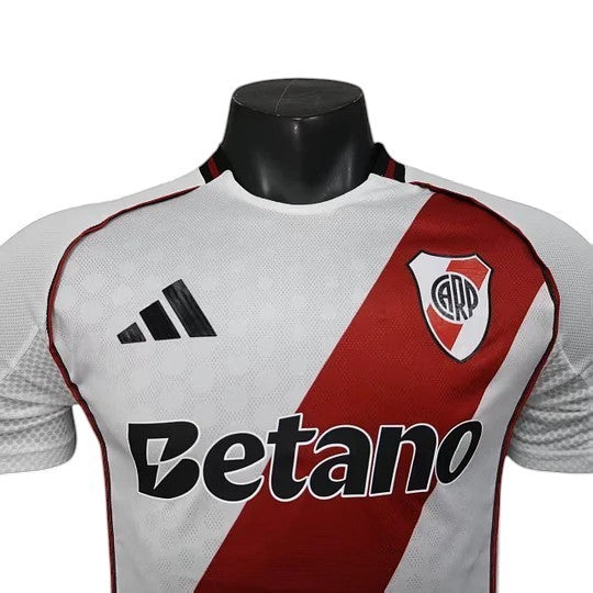 GOATkitz River Plate 2025-26 Player Version Home Jersey, white with red sash, black Adidas logo, Betano sponsor.
