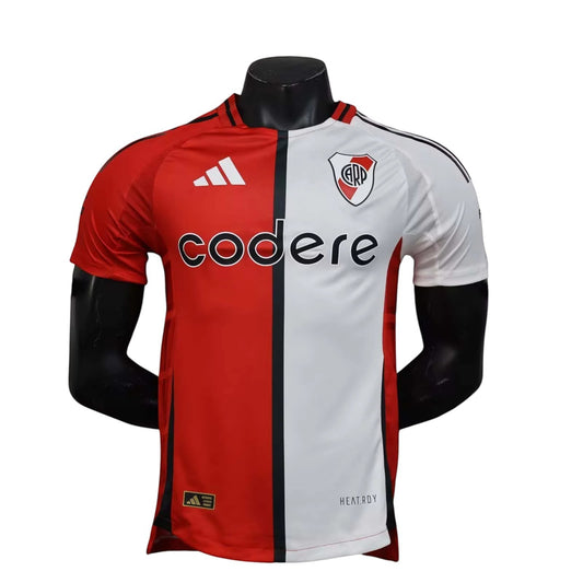 GOATkitz River Plate 2025-26 Player Version Fourth Jersey, red and white, customizable name and number.