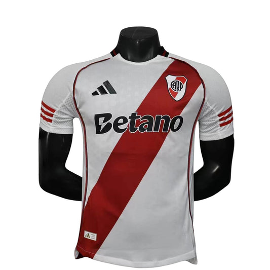 GOATkitz River Plate 2025-26 player version home jersey in white with red diagonal stripe and sleeve details.