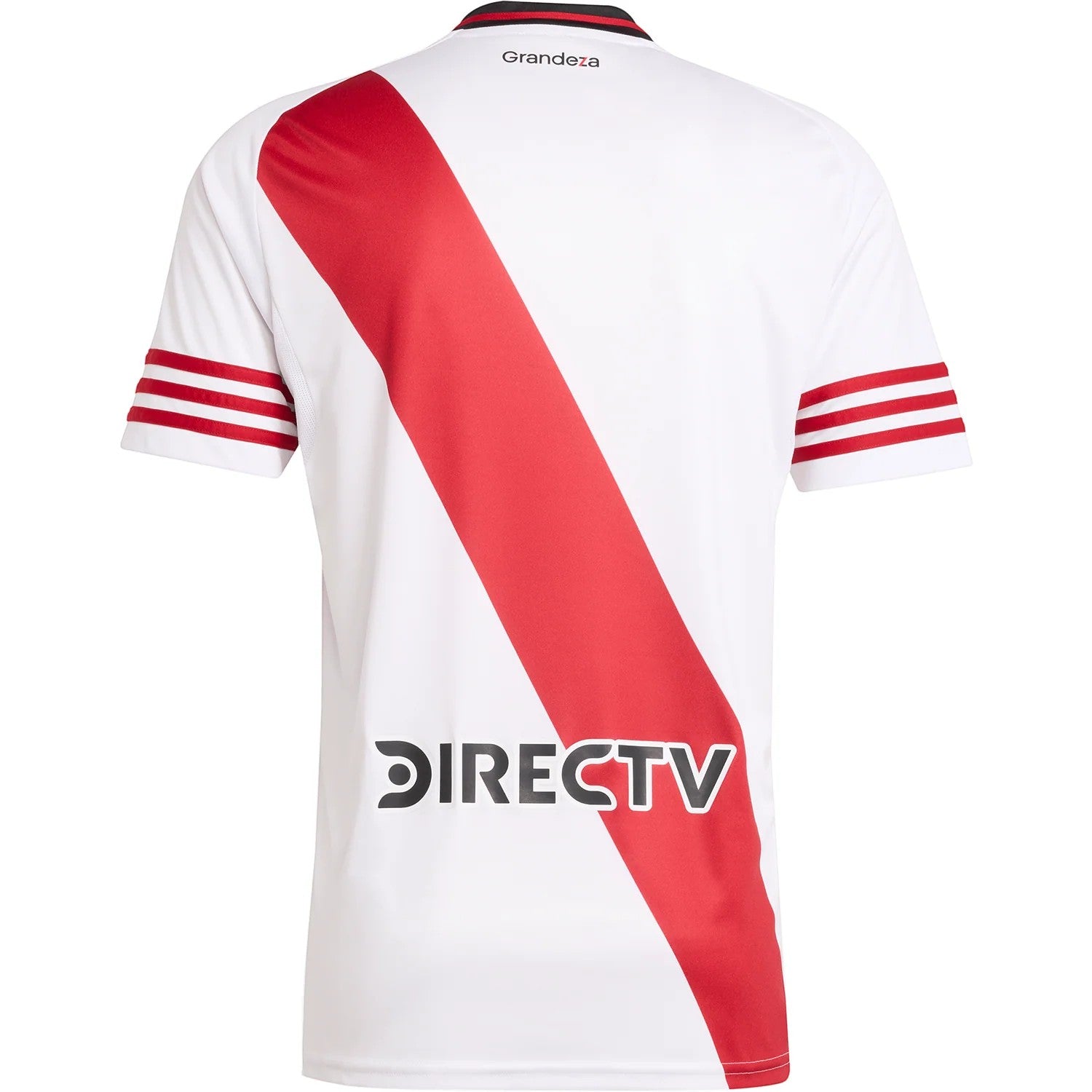 GOATkitz River Plate 2025-26 adult home jersey, white with a red sash and red stripes on sleeves. Features DIRECTV logo.