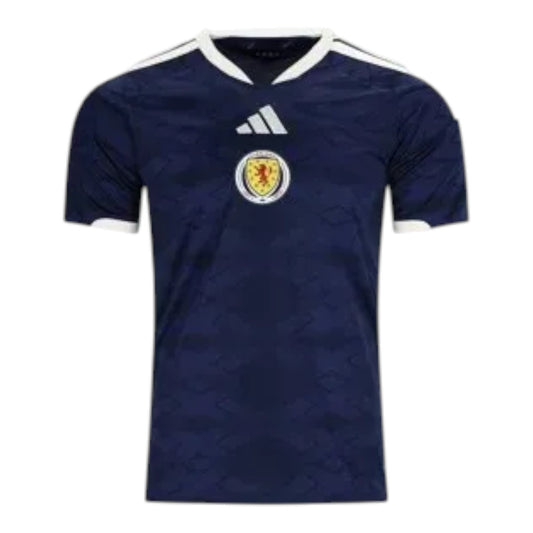 GOATkitz Scotland 2026 kids home jersey, navy blue with white trim, customizable name and number, fan version.