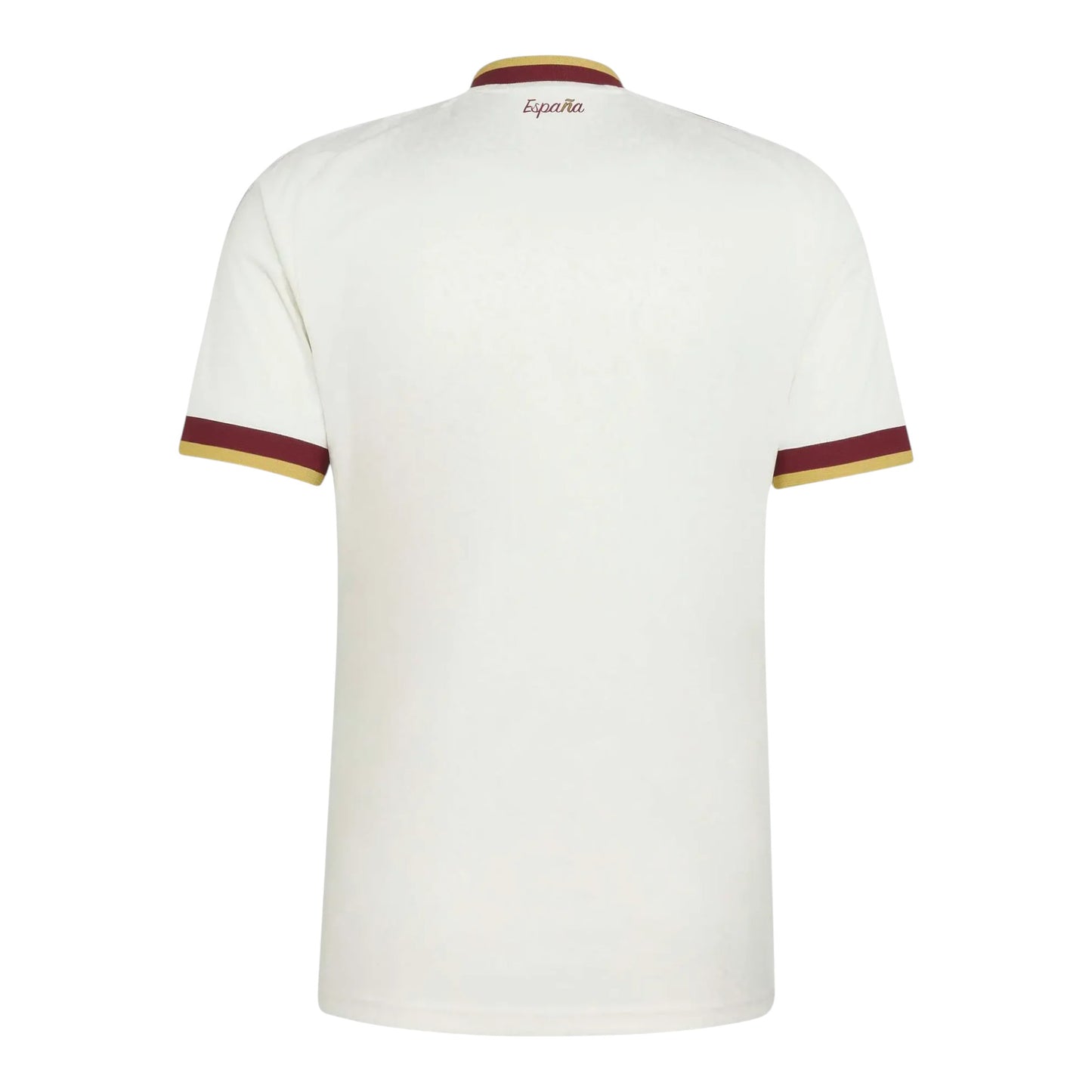 GOATkitz Spain 2026 kids away jersey in off-white with maroon and gold trim on collar and sleeves.