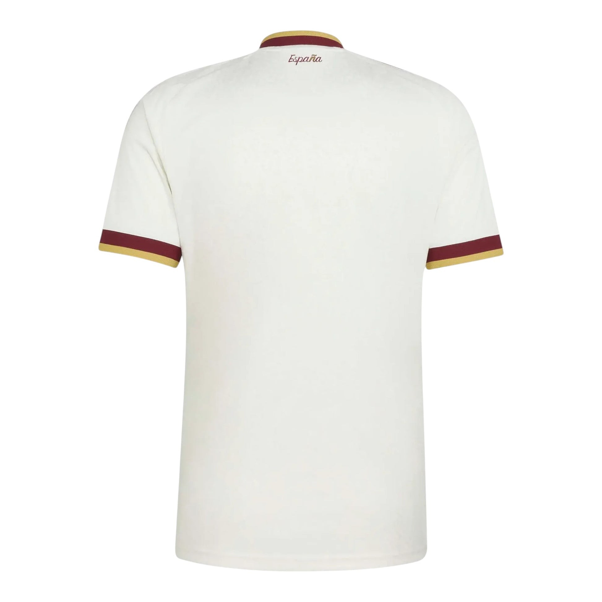 GOATkitz Spain 2026 kids away jersey in off-white with maroon and gold trim on collar and sleeves.