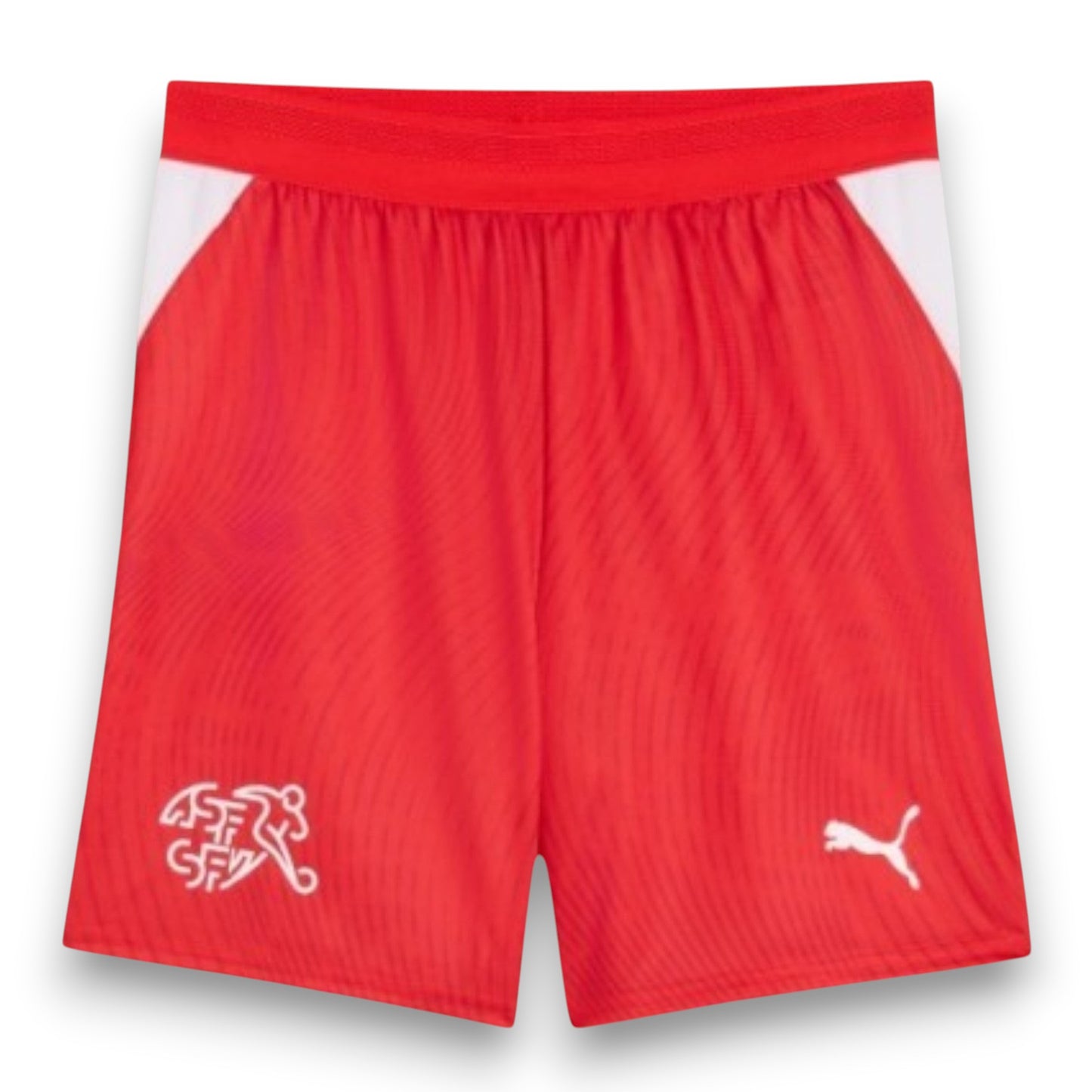 GOATkids Switzerland 2026 kids red football jersey and shorts set with white accents and Swiss crest.