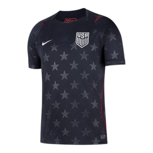 GOATkitz navy blue USA 2026 adult away soccer jersey with all-over grey star pattern and red trim.