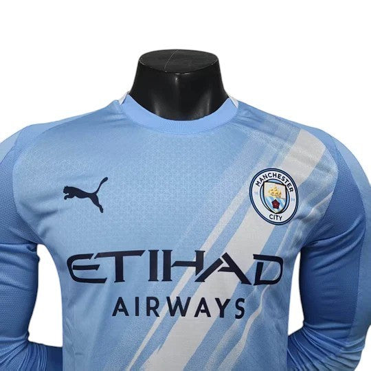 Manchester City 2025-26 Adult Player Version Home Long Sleeve Jersey – Size S–XXL – Custom Name & Number, Select Badges