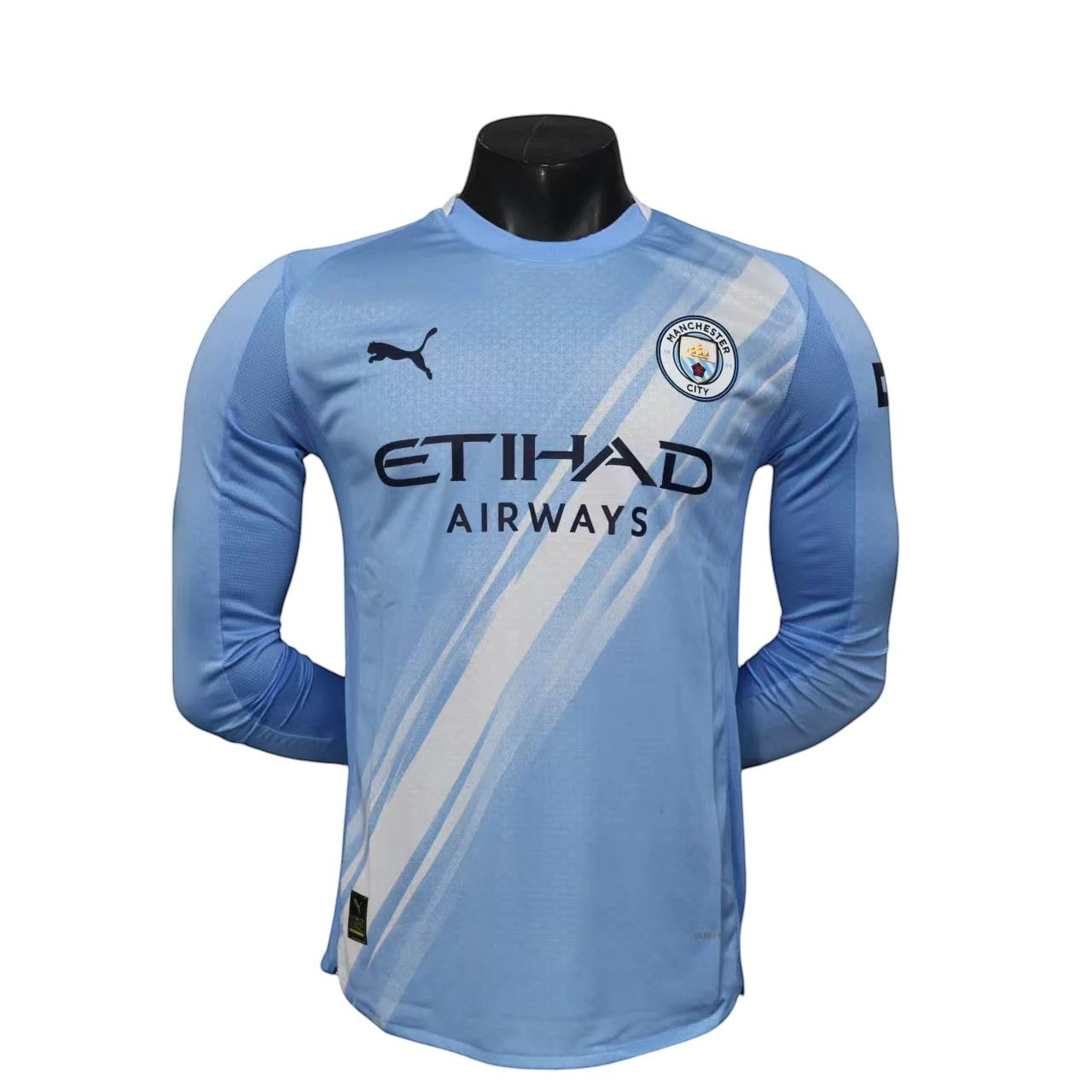 Manchester City 2025-26 Adult Player Version Home Long Sleeve Jersey – Size S–XXL – Custom Name & Number, Select Badges